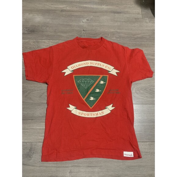 Diamond Supply Co M Red Logo Graphic Short Sleeve Cotton Crew Neck T Shirt - Picture 1 of 6